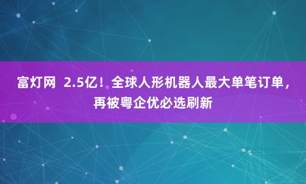 富灯网  2.5亿！全球人形机器人最大单笔订单，再被粤企优必选刷新
